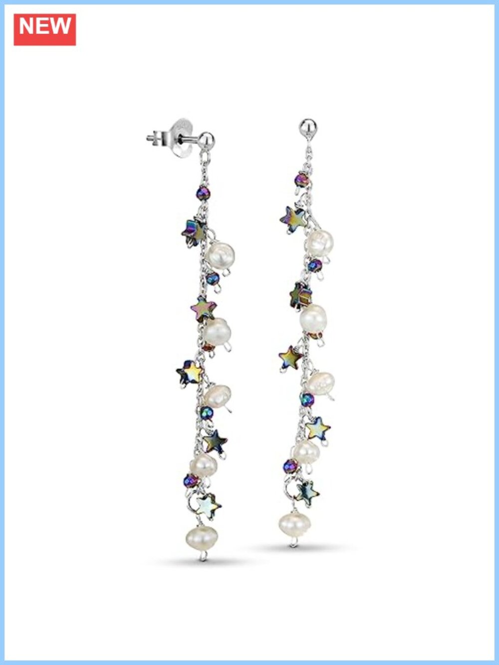 Sterling Silver Rainbow Pearl Dangle Earrings Push Back